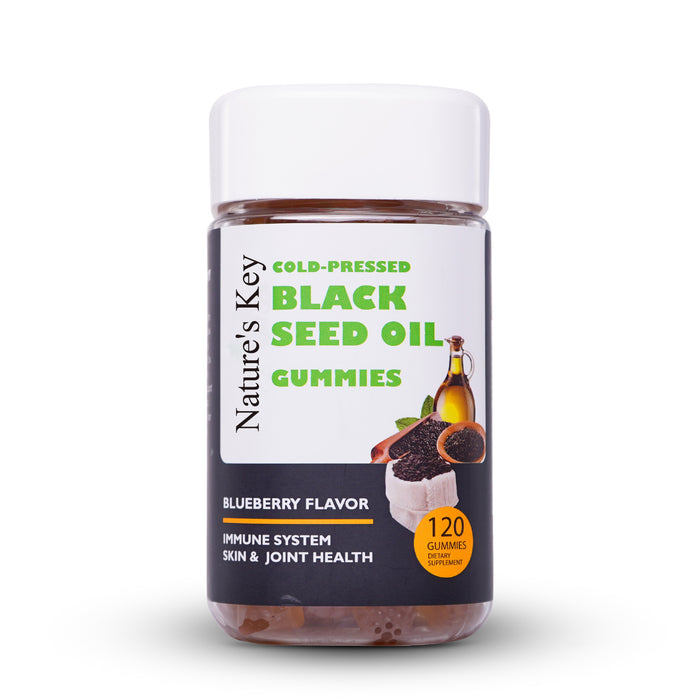 Nature's Key Black Seed Oil Gummies,Support Immunity, Joints, Digestion, Hair & Skin | Cold-Pressed, with 200mg Nigella Sativa Seed Oil, Vitamin C, Ginger, Pomegranate (Blueberry Flavor 120 Count)