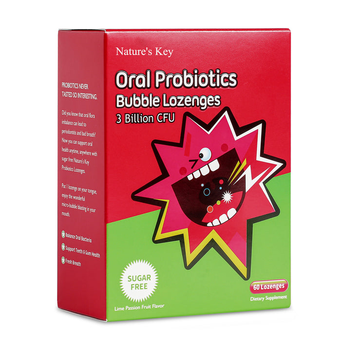 Nature's Key Oral Probiotic Bubble lozenges -3 Billion CFU Probiotics, Support Teeth & Gums Health and Fresh Breath, Non-GMO, Natural Lime Passion Fruit Flavor 60 Tablets