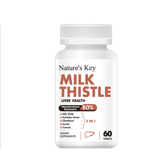 Nature's Key Milk Thistle Tablets 500mg, For Liver Health, Milk Thistle Complex With Artichoke, Glutathione, Inositol & Turmeric,Vegan Tablets, Gmo-Free, Gluten-Free,Two a Day (60 Tablets)