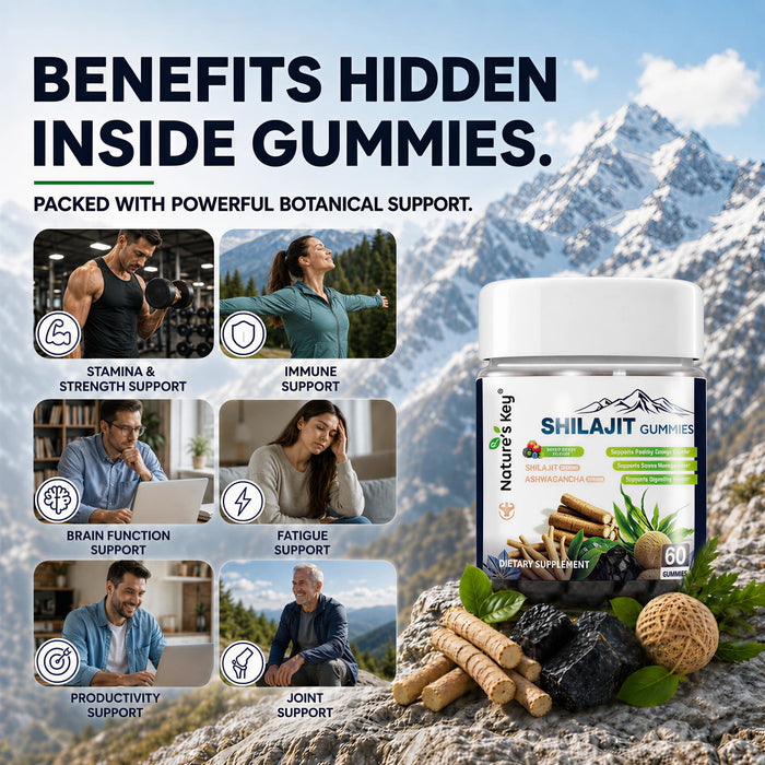 Shilajit Gummies 60 Count, 7-in-1 Botanical Blend for Energy & Immune Support, Zero Sugar & Vegan