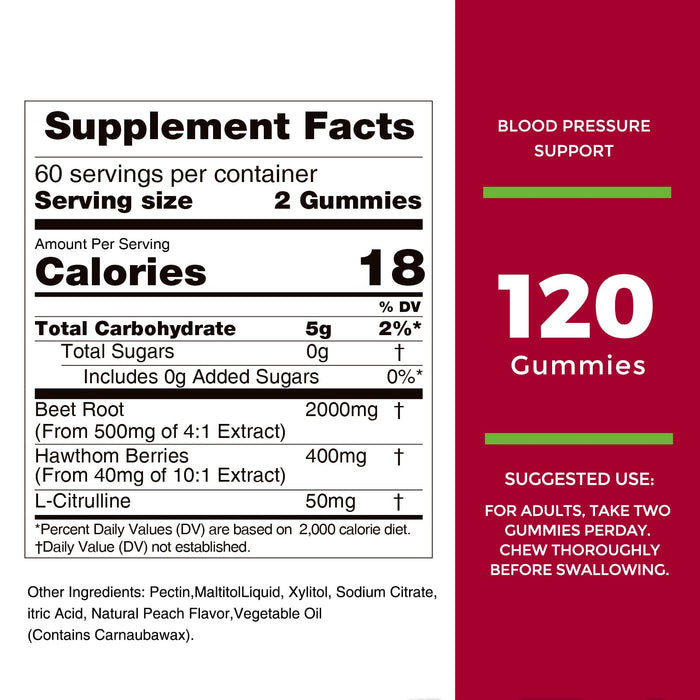 Beetroot Gummies 120 Count- 0g Added Sugar