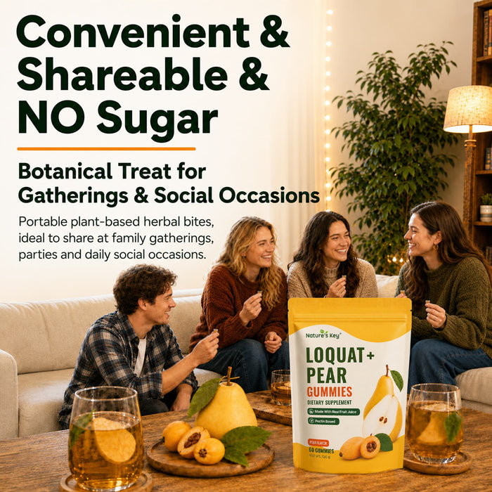 NATURE'S KEY Loquat Pear Throat Gummies for Adults - 8-in-1 Herbal Throat Support Supplement with Honey, Licorice Root & Natural Menthol, Sugar Free Vegan Throat Comfort Gummies, 60 Count