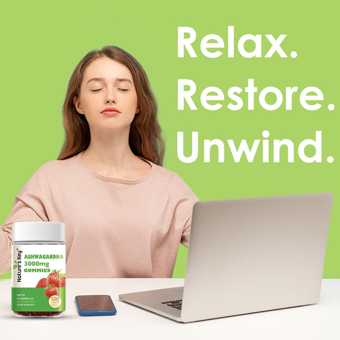 Ashwagandha Gummies 120 Count with Vitamin D2, Stress, Calm Mood & Cognition
