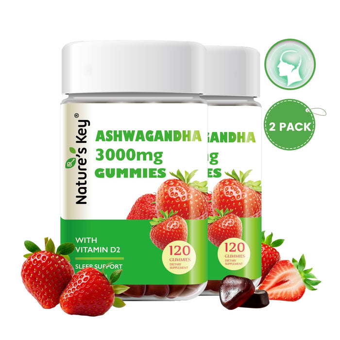 Ashwagandha Gummies 120 Count with Vitamin D2, Stress, Calm Mood & Cognition