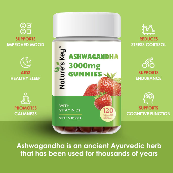 Ashwagandha Gummies 120 Count with Vitamin D2, Stress, Calm Mood & Cognition