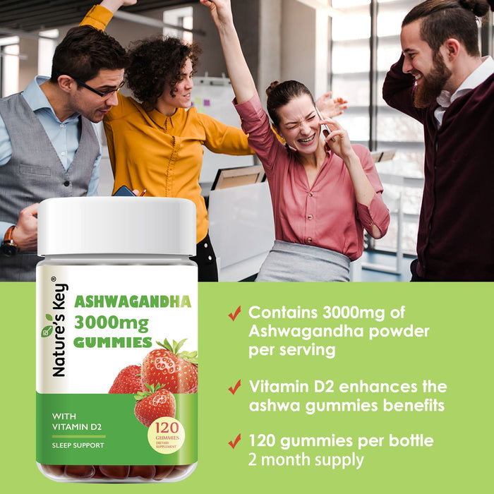 Ashwagandha Gummies 120 Count with Vitamin D2, Stress, Calm Mood & Cognition