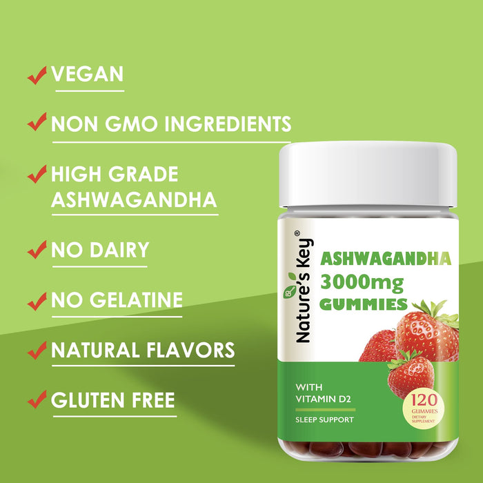 Ashwagandha Gummies 120 Count with Vitamin D2, Stress, Calm Mood & Cognition