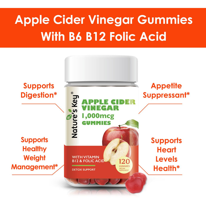 Apple Cider Vinegar Gummies 120 Count with Vitamin B6 B12