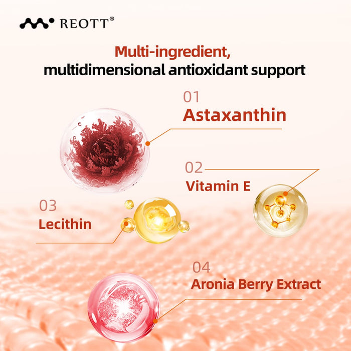 REOTT Astaxanthin Gummies, with Vitamin E, Antioxidant Support For Adults 60 Count