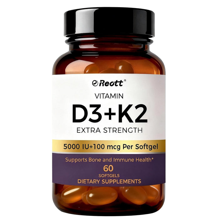 Vitamin D3 + K2 Extra Strength 5000 IU + 100 mcg – Bone & Immune Support – 60 Softgels