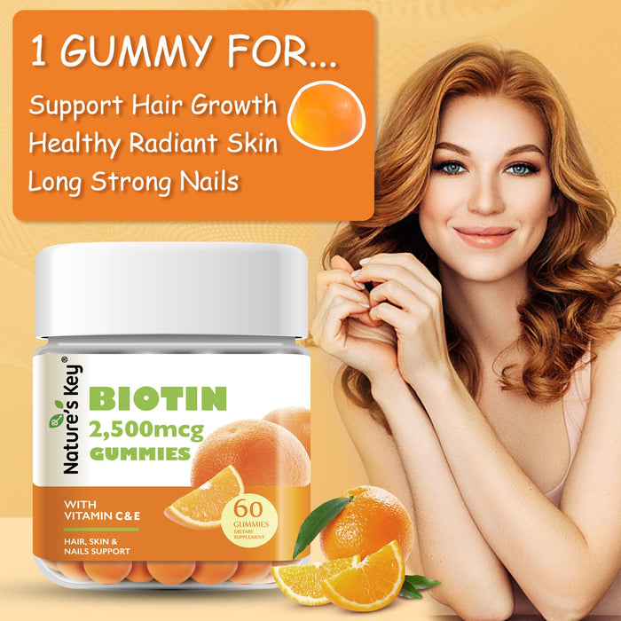 Biotin Gummies 60 Count with Vitamin C, and E