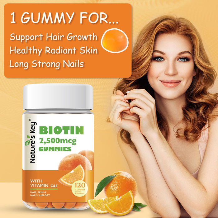 Biotin Gummies 120 Count with Vitamin C, and E