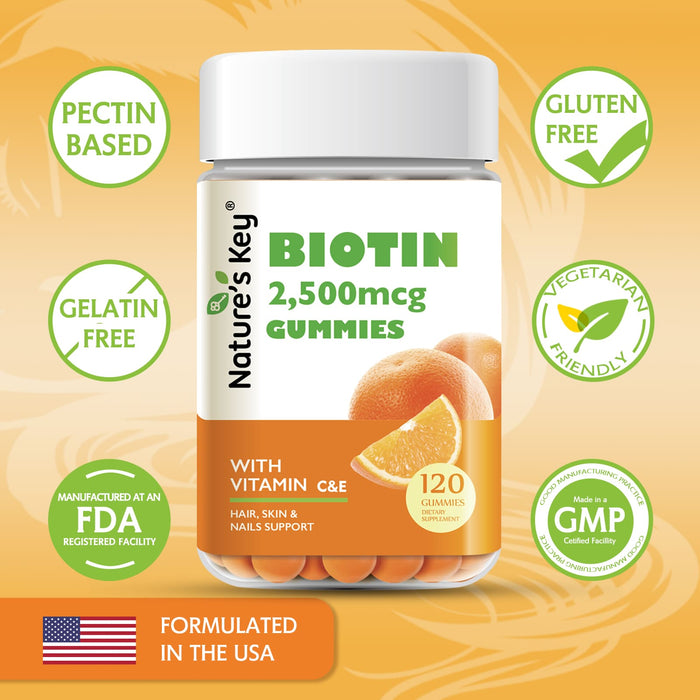 Biotin Gummies 120 Count with Vitamin C, and E