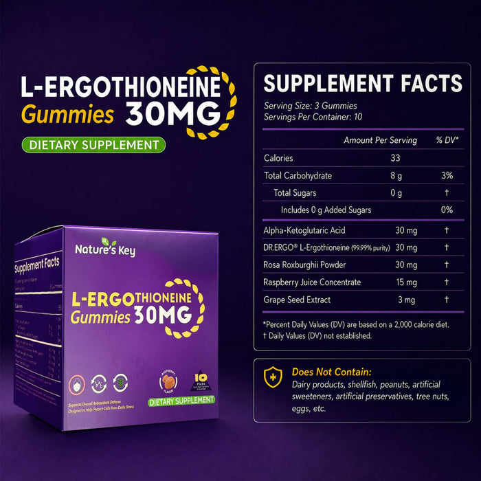 L-Ergothioneine Gummies 30mg 5-in-1 Sugar Free