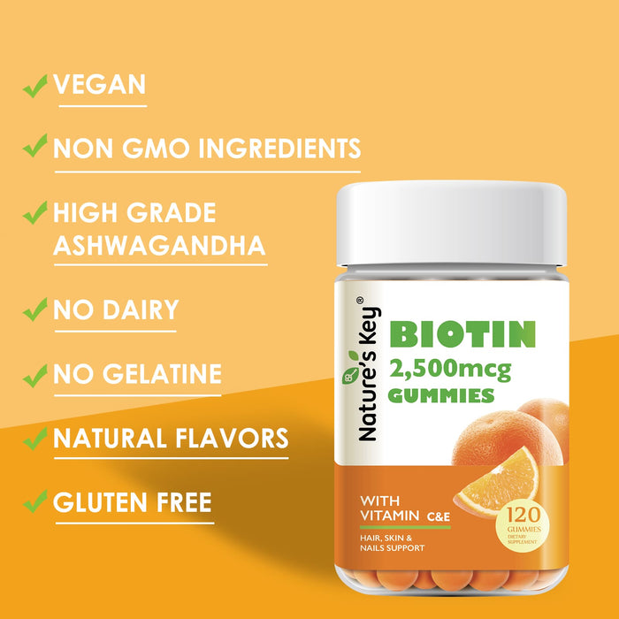 Biotin Gummies 120 Count with Vitamin C, and E