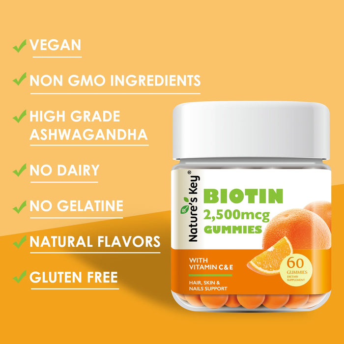 Biotin Gummies 60 Count with Vitamin C, and E