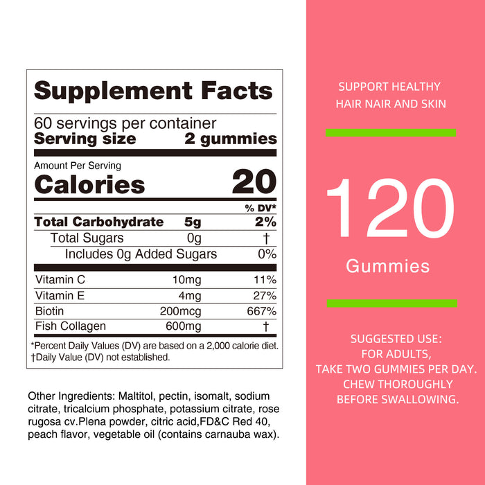 Collagen Gummies 120 Count with Vitamins C, and E