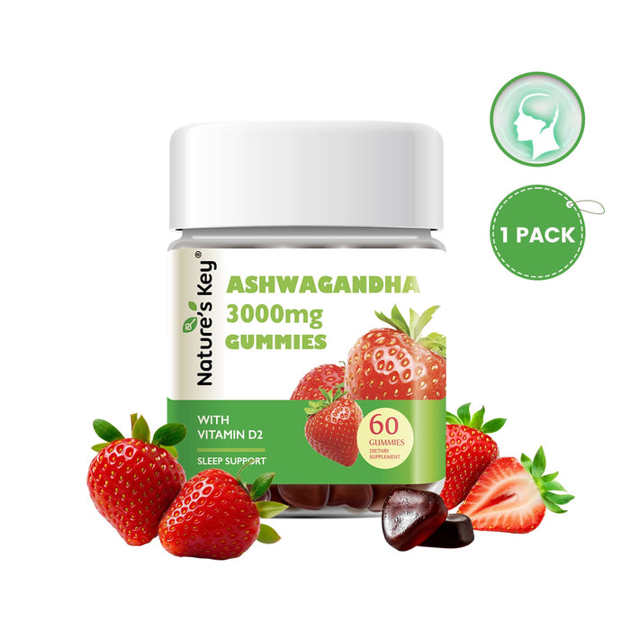 Ashwagandha Gummies 60 Count with Vitamin D2, Stress, Calm Mood & Cognition