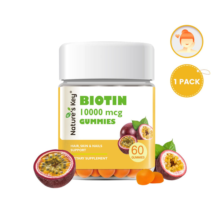 Biotin Gummies 10000mcg - Vegan-Friendly Hair Growth & Nail Strength Supplement，60cts 1 Month Supply