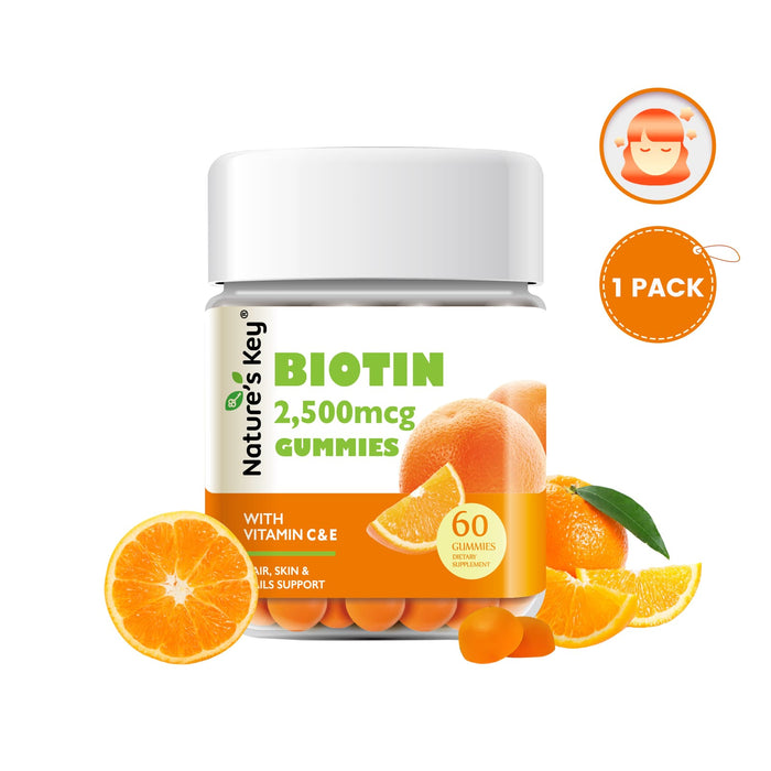 Biotin Gummies 60 Count with Vitamin C, and E