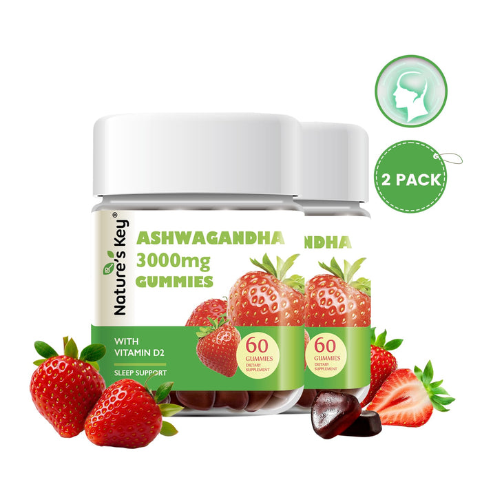 Ashwagandha Gummies 60 Count with Vitamin D2, Stress, Calm Mood & Cognition