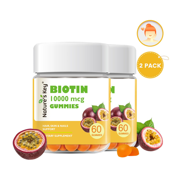 Biotin Gummies 10000mcg - Vegan-Friendly Hair Growth & Nail Strength Supplement，60cts 1 Month Supply