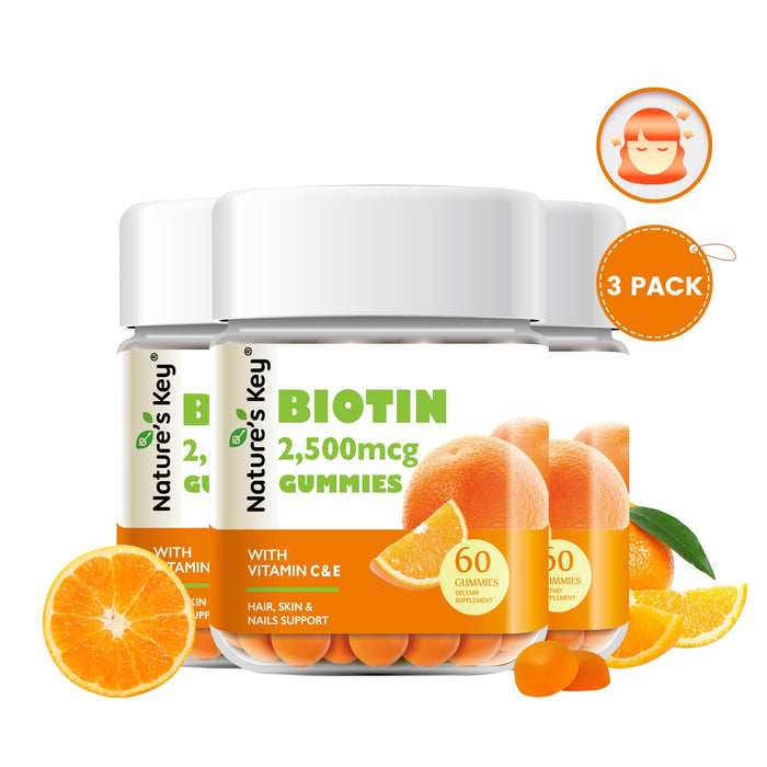 Biotin Gummies 60 Count with Vitamin C, and E