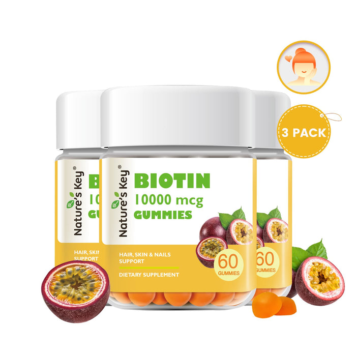 Biotin Gummies 10000mcg - Vegan-Friendly Hair Growth & Nail Strength Supplement，60cts 1 Month Supply