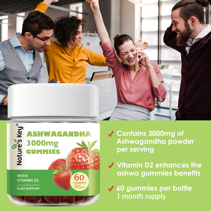 Ashwagandha Gummies 60 Count with Vitamin D2, Stress, Calm Mood & Cognition