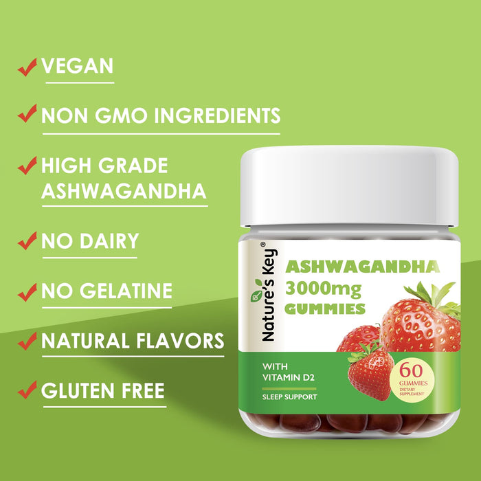 Ashwagandha Gummies 60 Count with Vitamin D2, Stress, Calm Mood & Cognition
