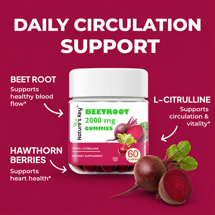 Beetroot Gummies with L-Citrulline & Hawthorn, Sugar Free, 60 Count