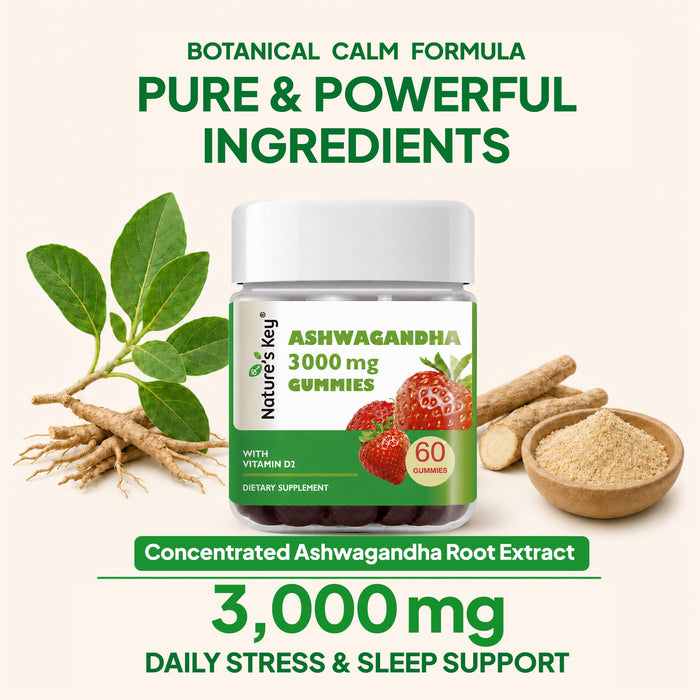 Ashwagandha Gummies 60 Count with Vitamin D2, Stress, Calm Mood & Cognition