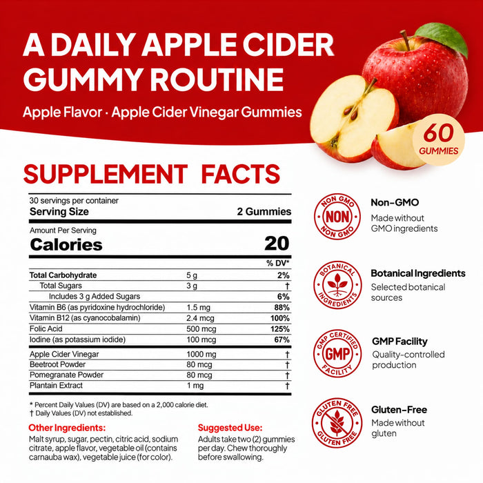 Apple Cider Vinegar Gummies 60 Count with Vitamin B6 B12