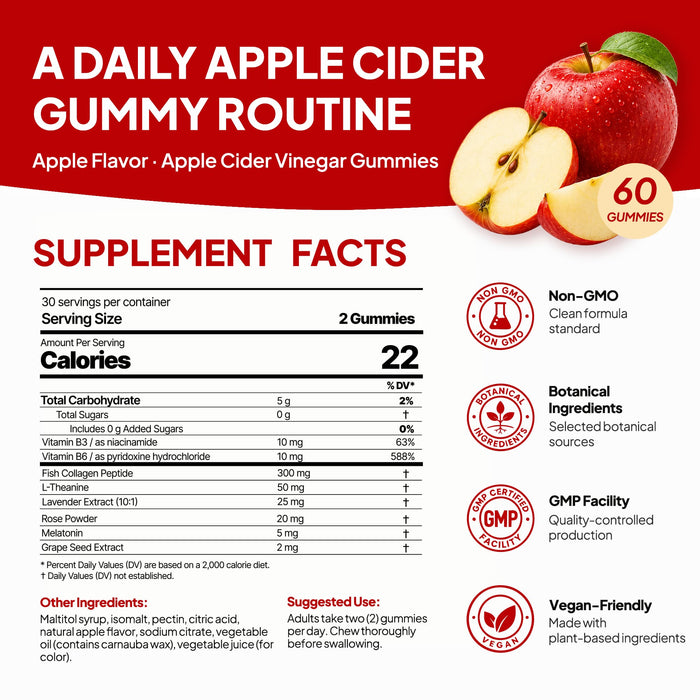 Apple Cider Vinegar Gummies 60 Count with Vitamin B6 B12