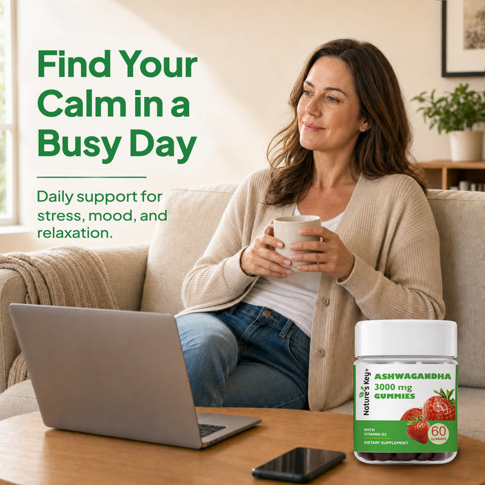 Ashwagandha Gummies 60 Count with Vitamin D2, Stress, Calm Mood & Cognition