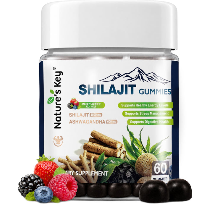 Shilajit Gummies 60 Count, 7-in-1 Botanical Blend for Energy & Immune Support, Zero Sugar & Vegan