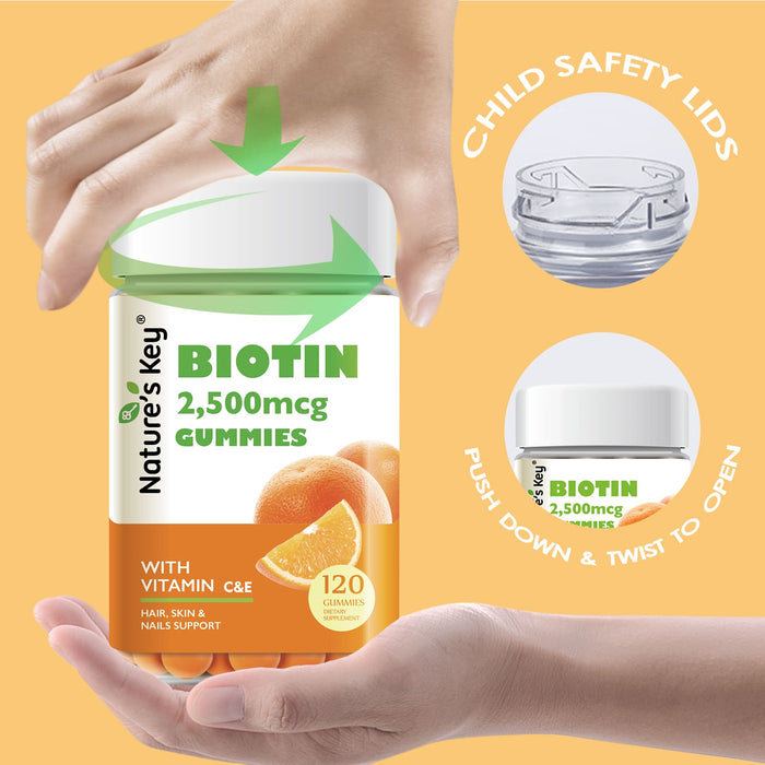 Biotin Gummies 120 Count with Vitamin C, and E