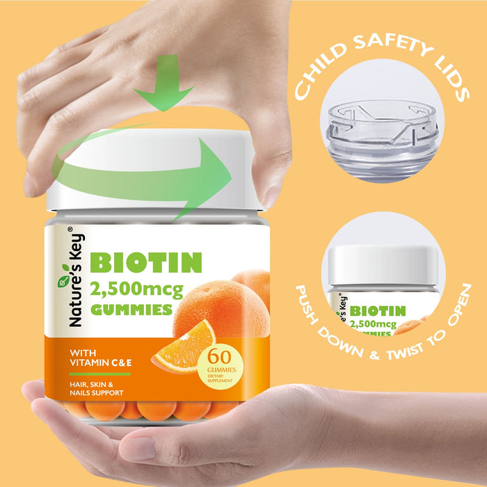 Biotin Gummies 60 Count with Vitamin C, and E