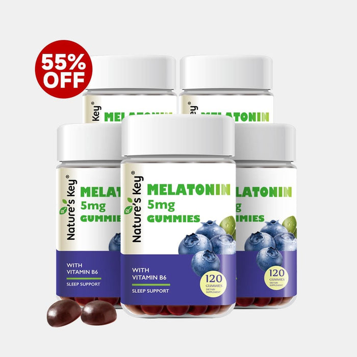 Bottles of Nature's Key Melatonin gummies with a 55% off