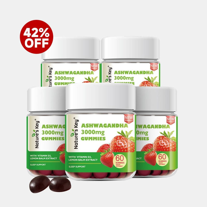 Multiple jars of Nature's Key Ashwagandha gummies with a 42% off 