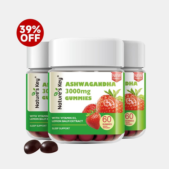 Nature's Key Ashwagandha gummies packaging with 39% off