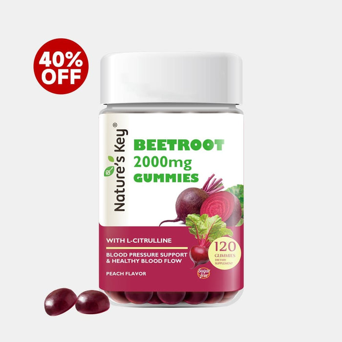 Nature's Key Beetroot Gummies packaging with a 40% off