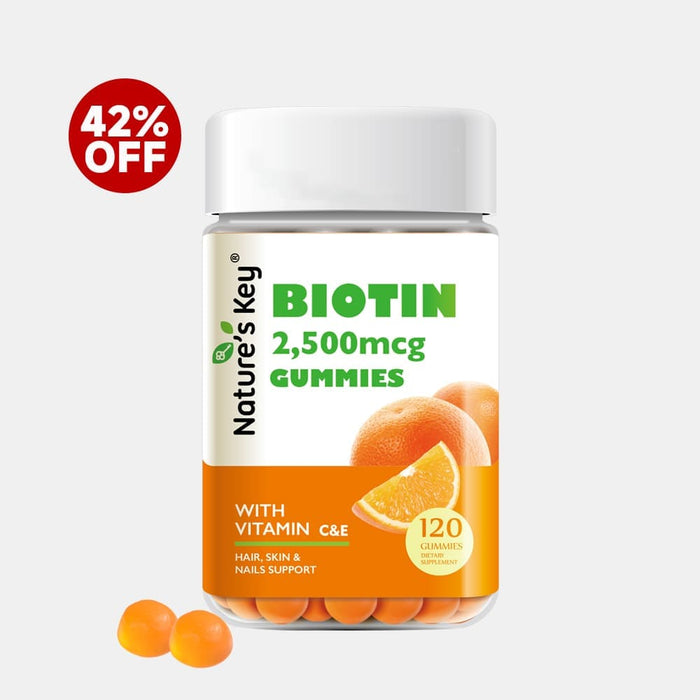 Nature's Key Biotin gummies packaging with 42% off