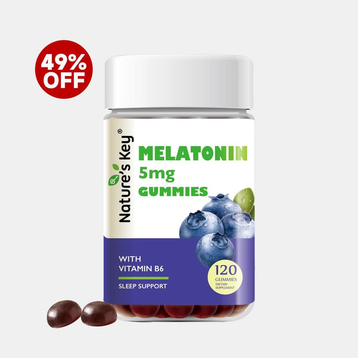 Nature's Key Melatonin 5mg Gummies packaging with 49% off