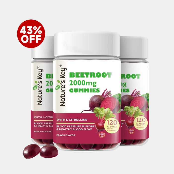 Three jars of Nature's Key Beetroot Gummies with 43% off