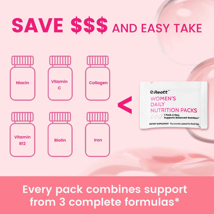 Reott Women's Daily Vitamin Packs with Collagen Peptide, PQQ, 4-IN-1 Multivitamins