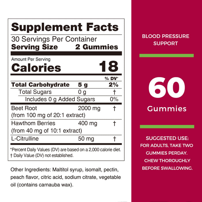 Beetroot Gummies 60 Count- 0g Added Sugar