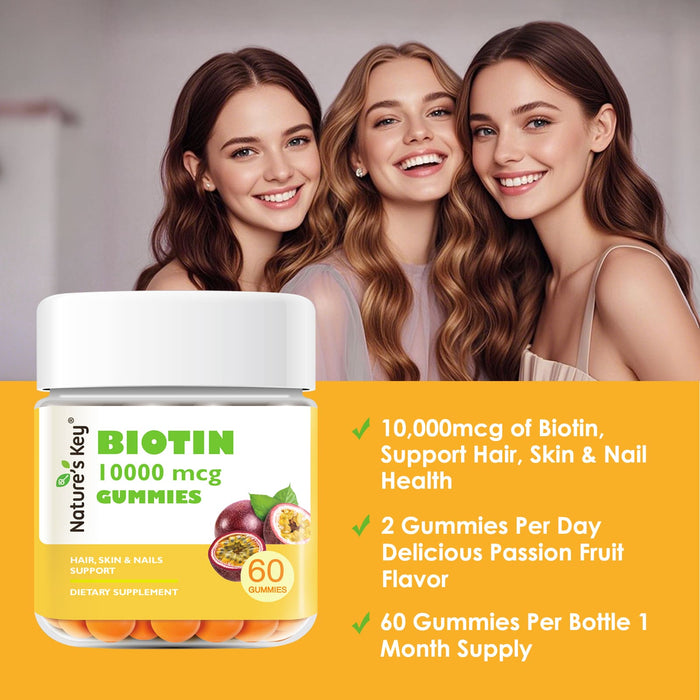Biotin Gummies 10000mcg - Vegan-Friendly Hair Growth & Nail Strength Supplement，60cts 1 Month Supply