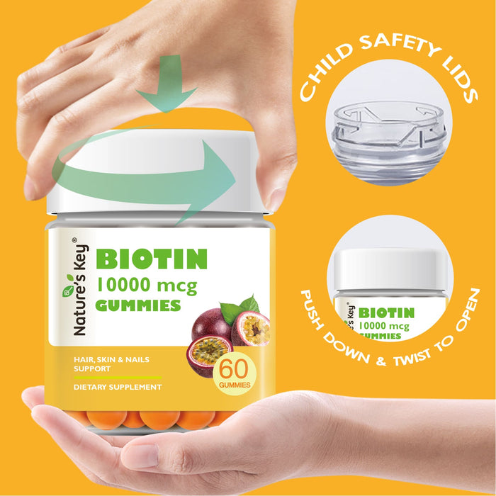 Biotin Gummies 10000mcg - Vegan-Friendly Hair Growth & Nail Strength Supplement，60cts 1 Month Supply