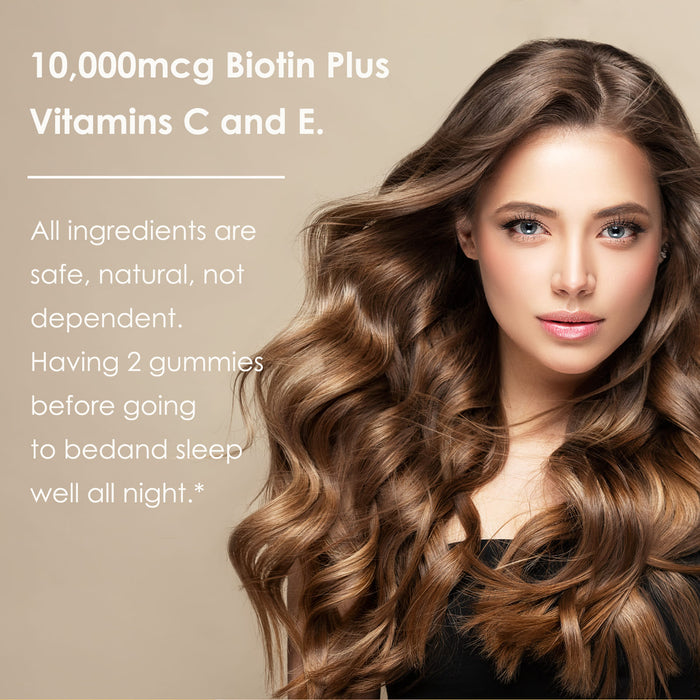 Biotin Gummies 10000mcg - Vegan-Friendly Hair Growth & Nail Strength Supplement，60cts 1 Month Supply